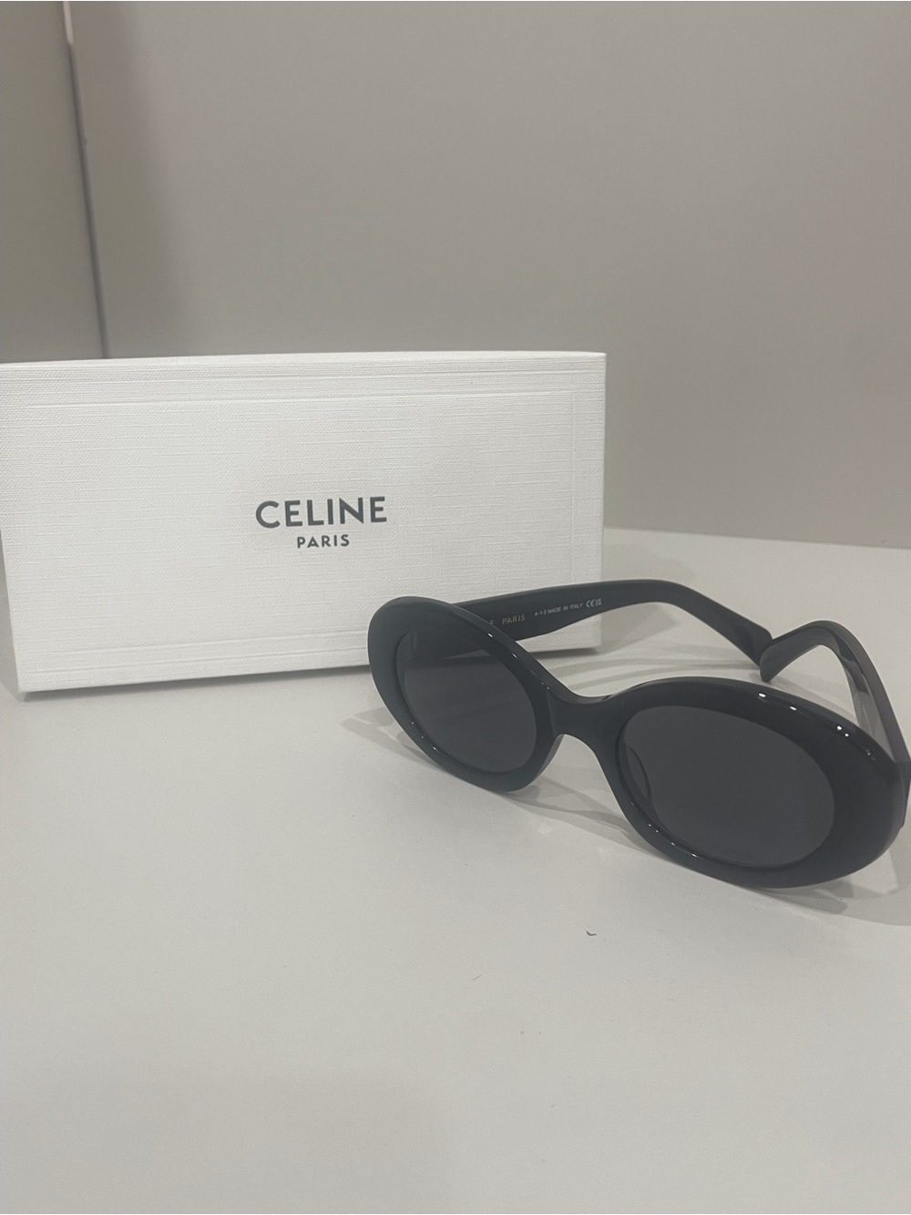 Celine Black Oval Sunglasses with Dark Lenses